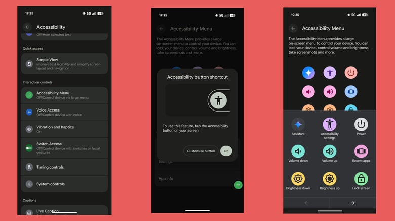 Enabling the Accessibility Menu and using it to restart a Pixel phone.