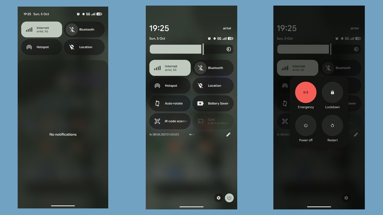 Accessing power menu on a Pixel phone via the Quick Settings panel.