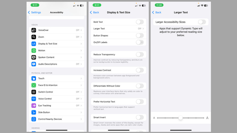 Larger text option in iPhone Settings app