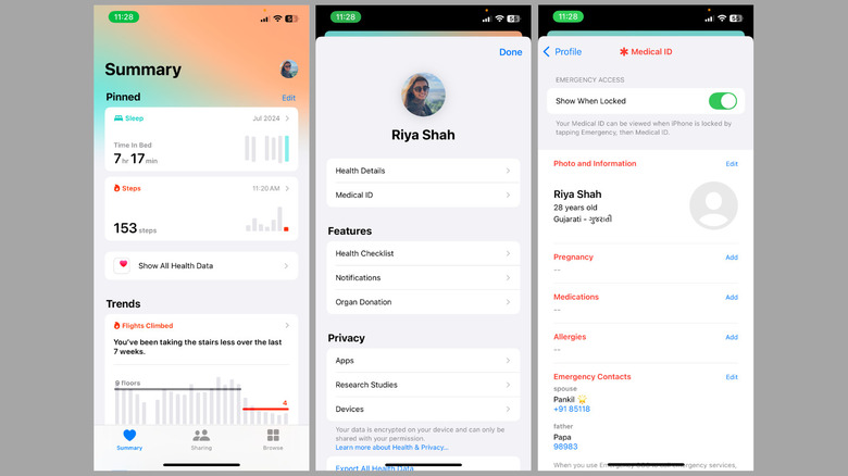 Medical ID information in iPhone Health app