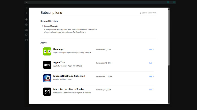 Apple TV Windows app Subscriptions page