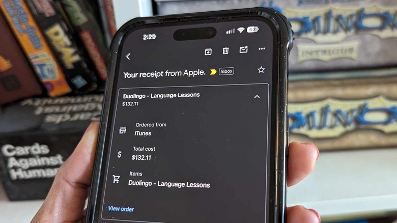 Duolingo Apple receipt in Gmail