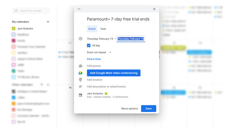 Google calendar alert free trial ends