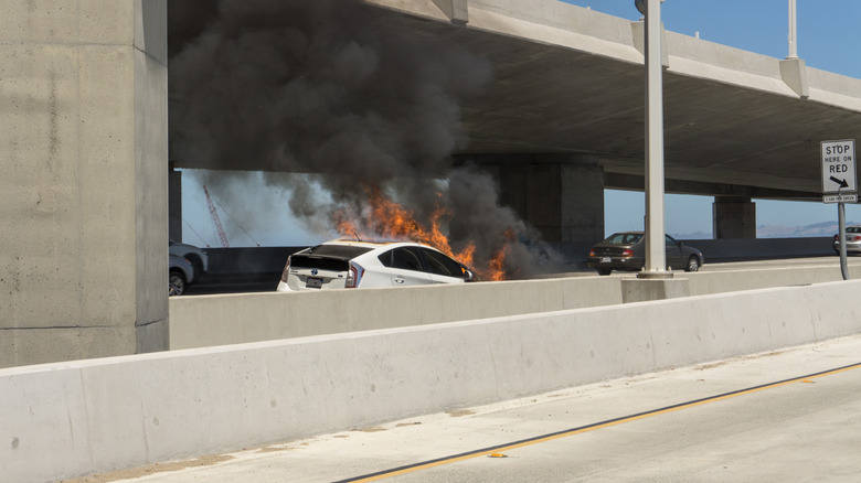a Toyota Corolla on fire