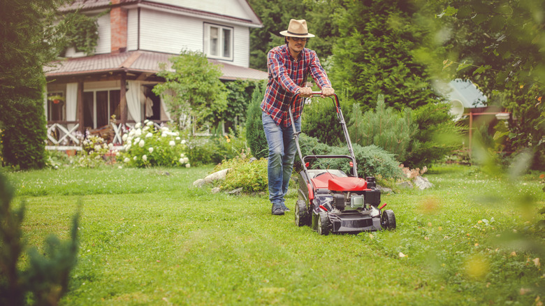 Man mowing lawn