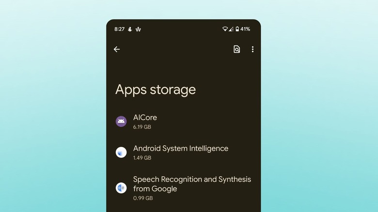 Screenshot showing the Apps Storage menu on Google Pixel phone.