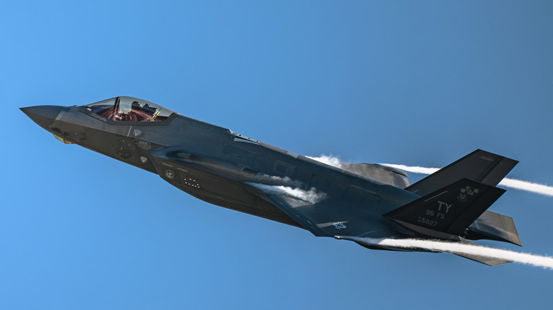 An F-35 Lightning II family jet in flight.