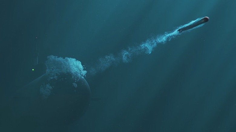 A 3D rendering of a submarine-launched torpedo