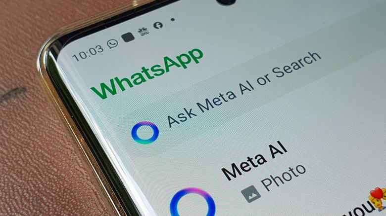 WhatsApp app opened with Meta AI conversation on top