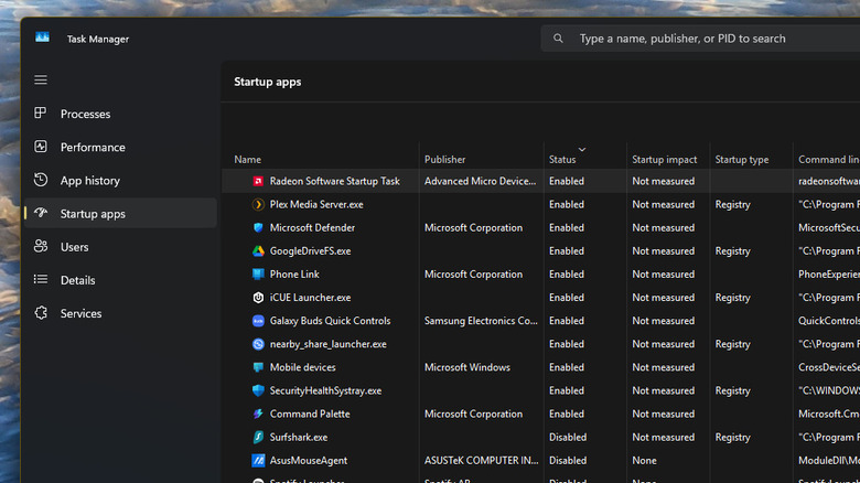 Task Manager Startup apps shown on Windows 11 desktop