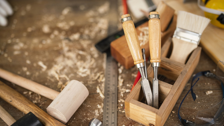 woodworking hand tools on a table