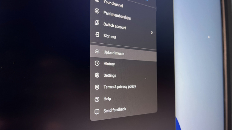 Upload music option on YouTube music