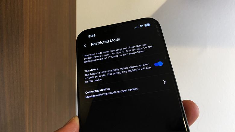 Turning on Restricted Mode on YouTube Music on a smartphone