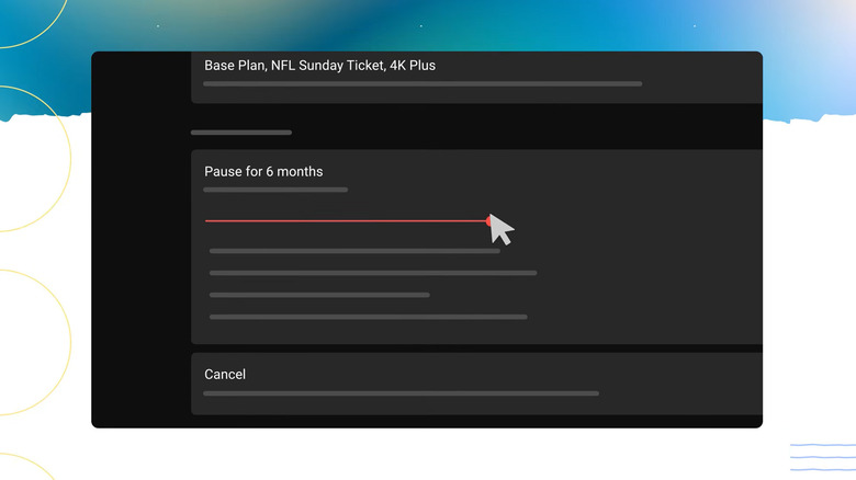 An infografic of a YouTube TV membership being paused for six months, no words on screen.