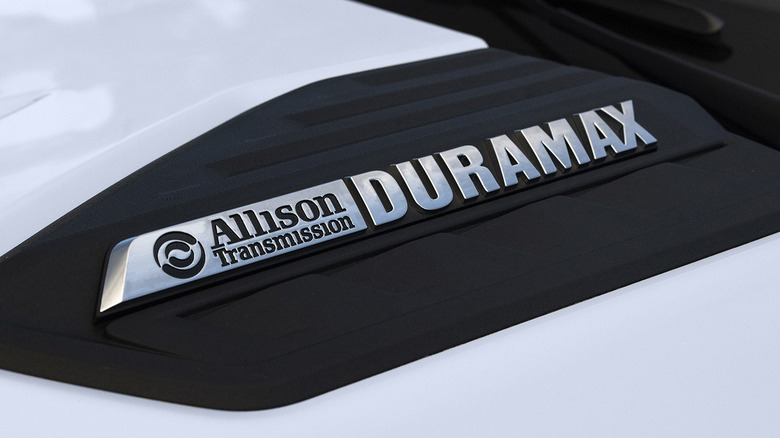 White Chevy Silverado Duramax hood emblem