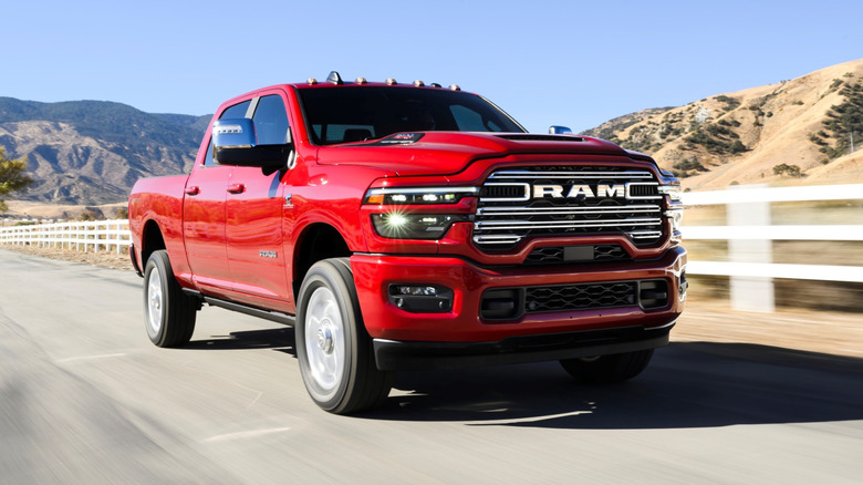 Front 3/4 action shot of a 2025 Ram 2500 Heavy Duty Laramie