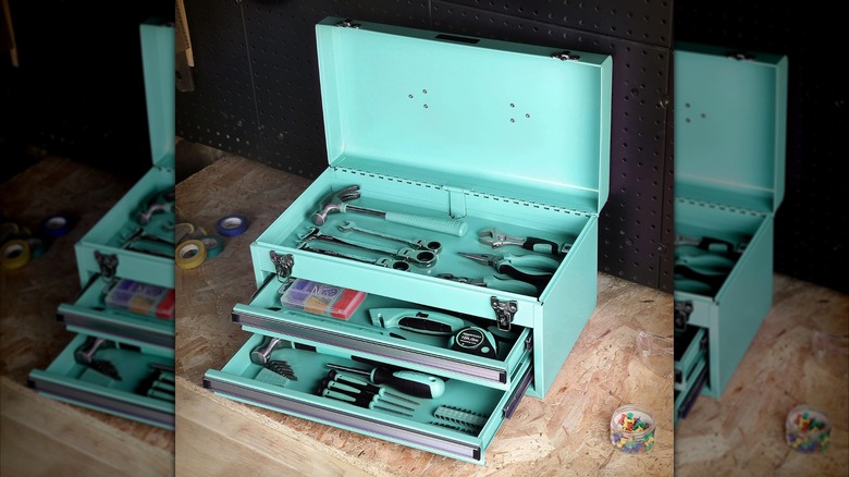 teal Amazon Basics toolbox