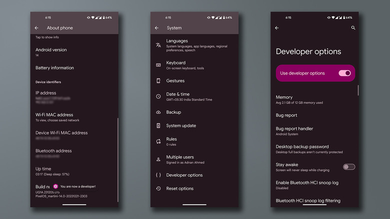 Enabling developer options on Android