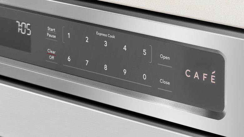 close-up of control panel on Café microwave oven