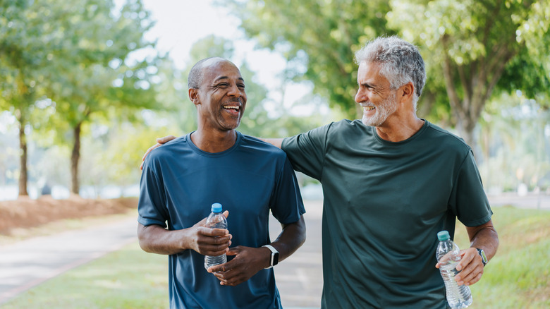 senior men walking in a park