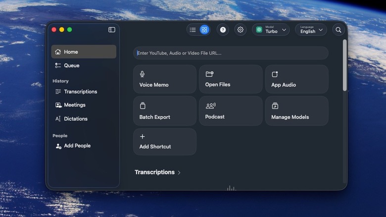 MacWhisper Dictation App home window on macOS