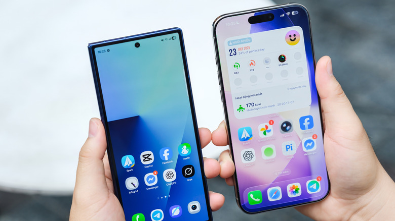 An Android and iPhone held side by side