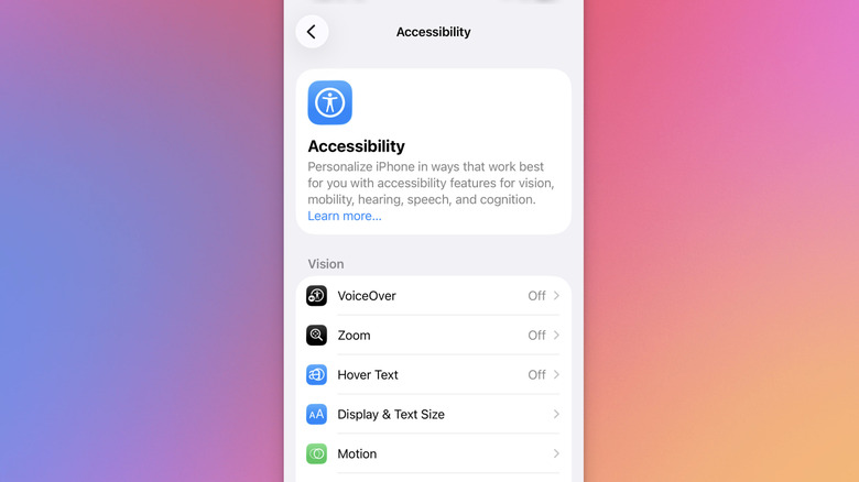 Some of the accessibility settings in the iPhone settings app