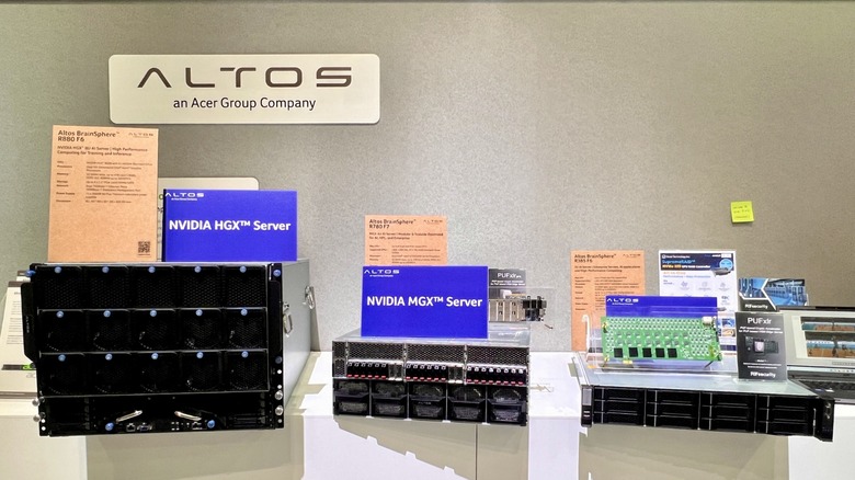 A group of servers being displayed under an Altos sign