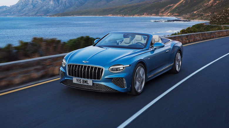A blue Bentley Continental GTC Azure