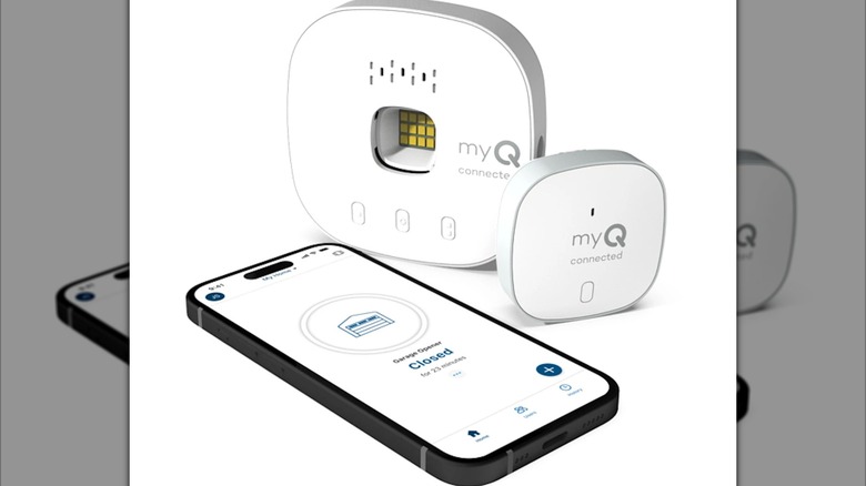 Chamberlain MyQ Smart Garage Door Opener and paired smartphone
