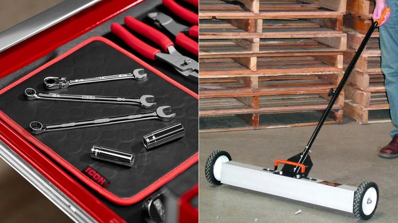 Side-by-side of Icon Magnetic Tool Mat and Central Machinery Magnetic Sweeper