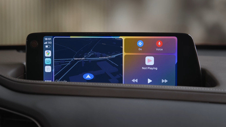The infotainment screen on a Mazda CX-30 subcompact SUV, currently set to the Android Auto default.