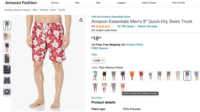 various color options on Amazon bathing suit page