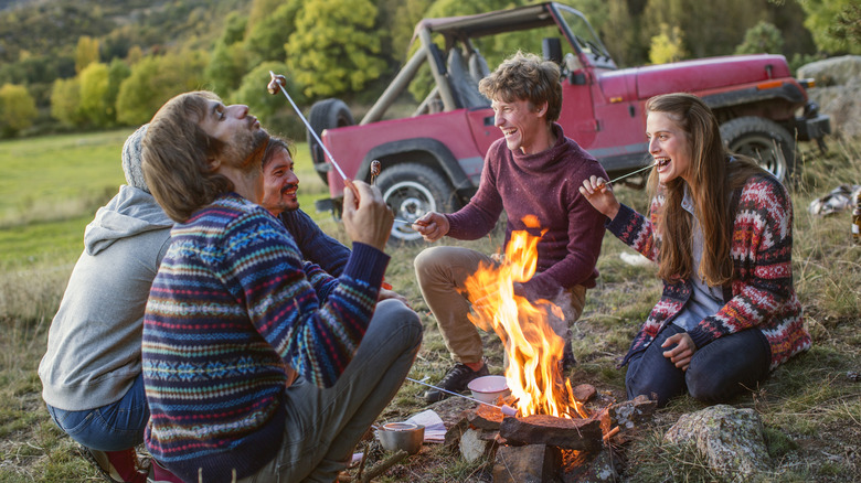 friends having fun at campsite