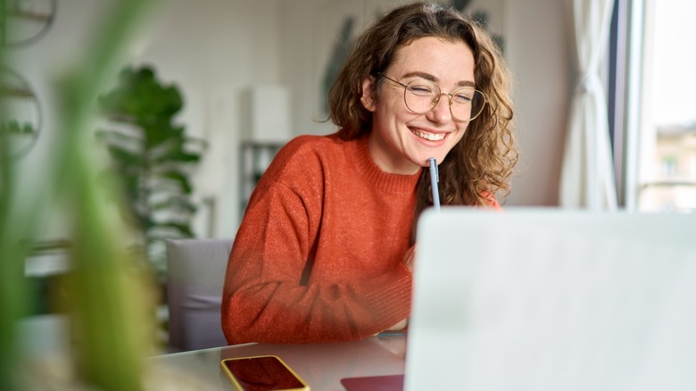 Woman working on a laptop