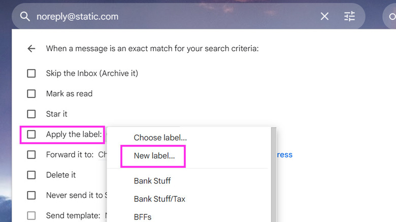 Gmail filter apply the label