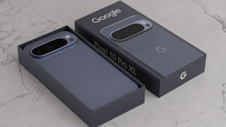 A Google Pixel 10 Pro XL in its box