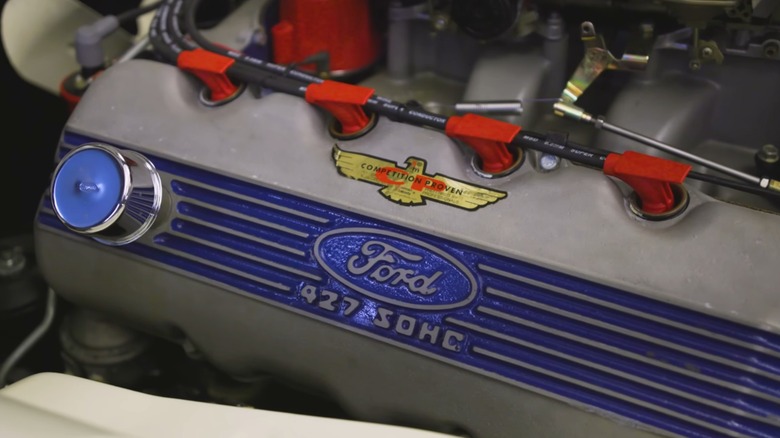 Close-up of valve covers on a Ford 427 