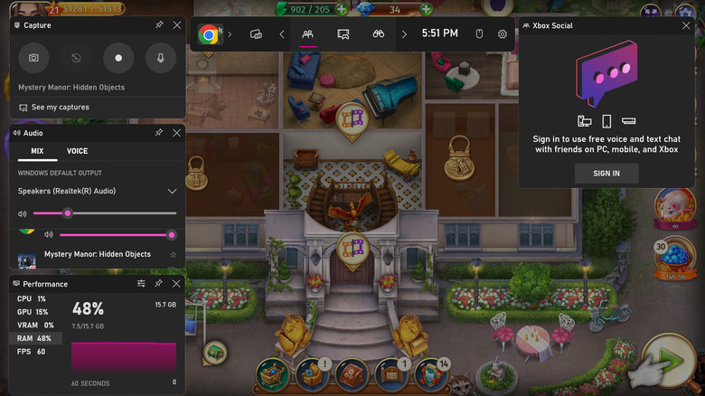 Game Bar overlayed in game