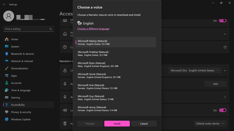 Narrator voice options