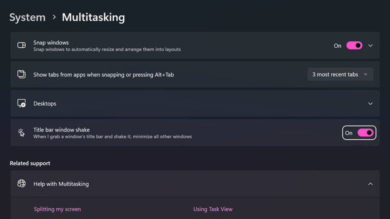 Windows 11 multitasking settings