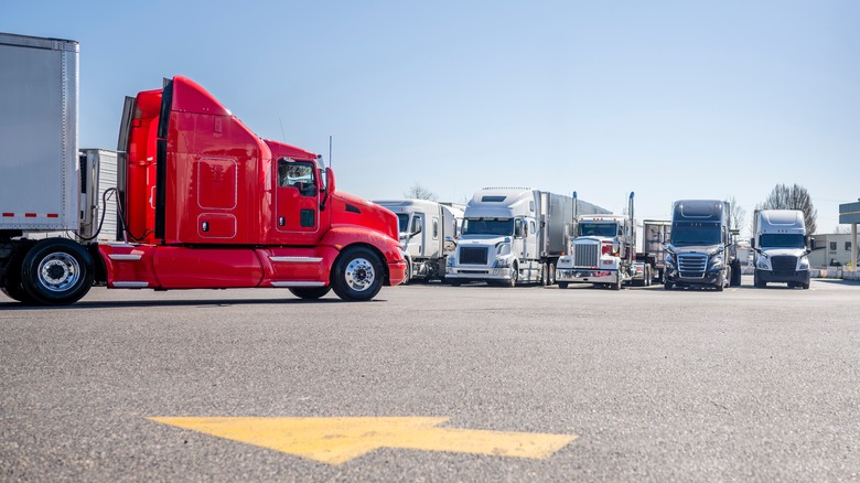 Semitrucks at a rest stop