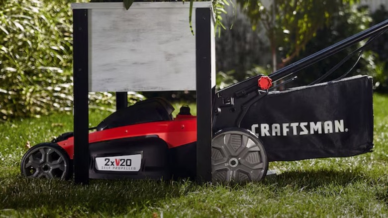 mowing under planter box with Craftsman mower
