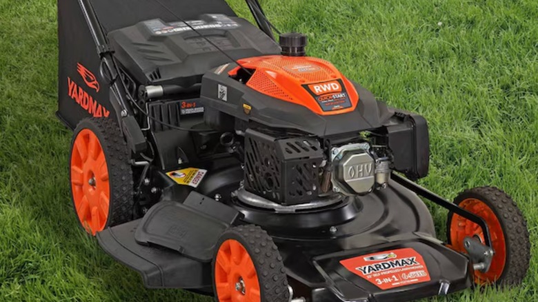 mowing with YardMax mower