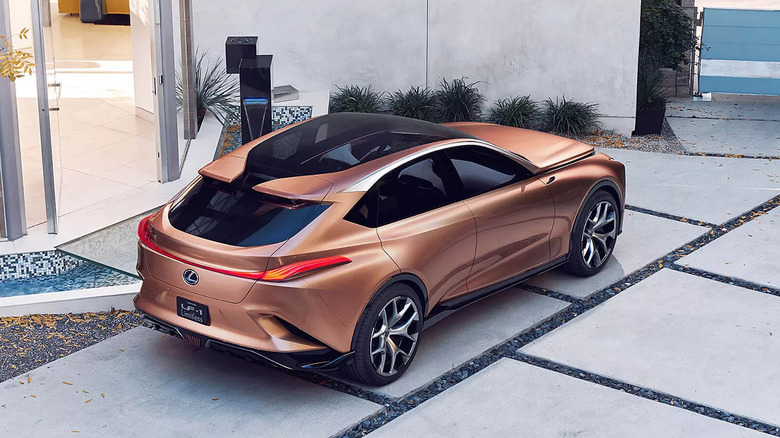 2018 Lexus LF-1 Limitless parked on a driveway rear 3/4 view from a higher perspective