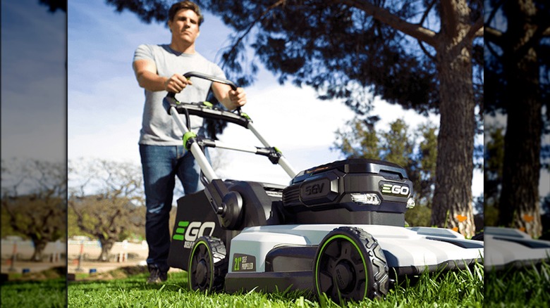 Ego 56V Power+ 21-inch Self-Propelled Lawn Mower in use