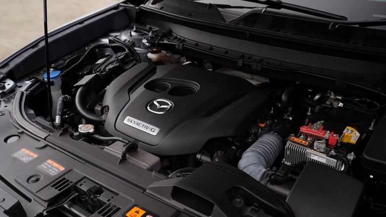 2.5-liter Mazda Skyactiv-G turbo engine in a Mazda CX-9 engine bay