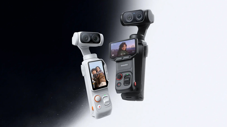 two insta360 luna ultra's with contrasting white and black colors