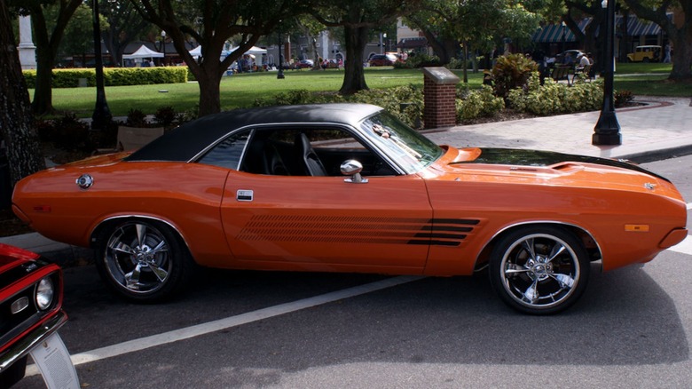 A 1972 Dodge Challenger Rallye parked at an event.