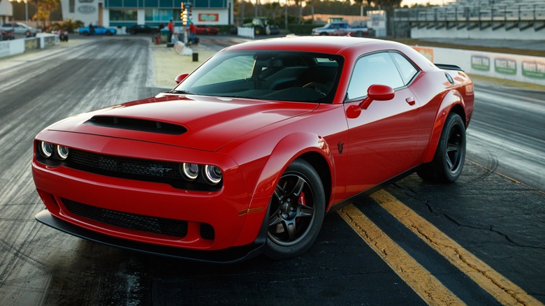 A 2018 Dodge Challenger SRT Demon at the track.
